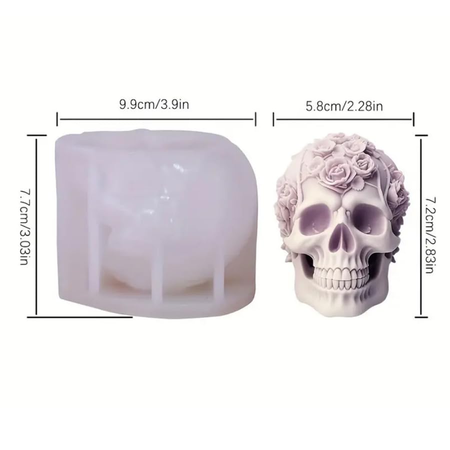 3D Skull Candle Mold,Rose Flower Skull Candle Molds Aromatherapy Candle,Skeleton Skull Epoxy Resin Mold for DIY Candle Making,Home Decor,2pcs
