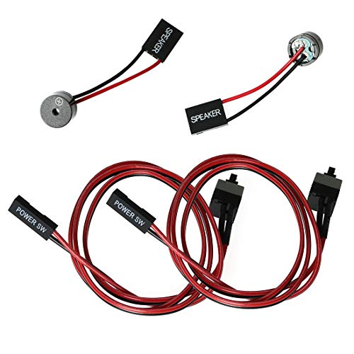 ToToT 2pcs PC Power Button ATX Desktop Computer Case Motherboard On/Off/Reset Switch Power Cord Re-Starting Switch Cable Red + Black Power SW Cable 2 Pin 50cm and Motherboard Buzzer