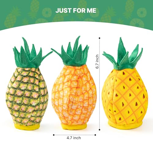 Image of No Stuffing 3pc Squeaky Dog Toys 2 in 1 Interactive Plush Dog Toy Pineapple Shaped Rip&Reveal Toy for Boredom- Perfect for Chew&Fetch Play