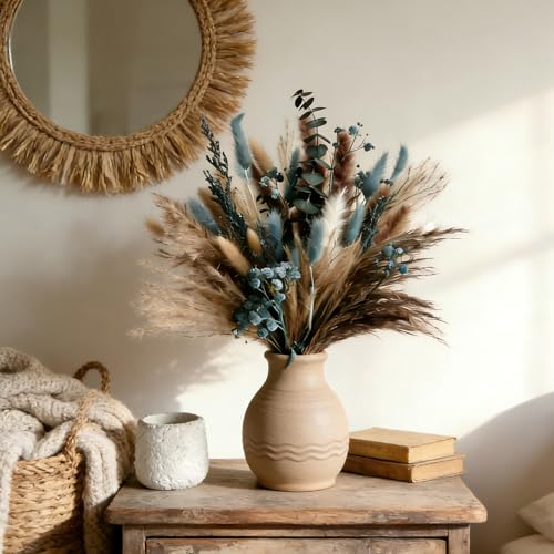 Ramo de flores secas azul con pasto pampas y eucalipto miniatura 3
