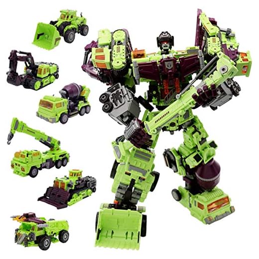NBK Deformation Oversize Toys Robot Devastator Engineering Combiner 6 in 1 Action Figure Car Truck Model Gift for Kids Boys (Green)