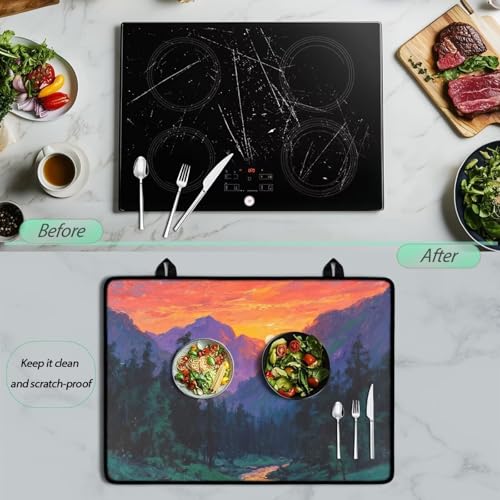 Image of Hambergur Print Kitchen Stove Cover for Electric Stove Heat-Resistant Induction Stove Top Protector with Hanging Loop Countertop Mat National Cheeseburger Day Decor