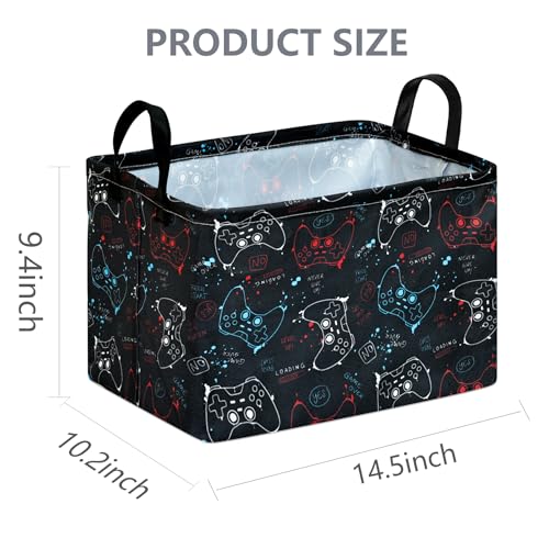 Image of Rectangular Game Controller Storage Basket with Handles, Hamper Storage Basket Collapsible Organizer Bin for Home and Kitchen Storage