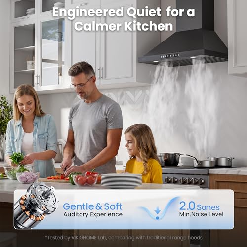 Image of VIKIO HOME 30 Inch Pro Wall Mount Range Hood 980CFM, Direct 3 Speed Panel with Gesture & Touch Control, Ducted /Ductless Stainless Steel Kitchen Vent Hood, Delay Shut-Off, Includes Duct & Filter, Black