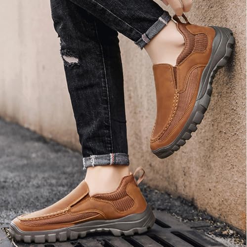 Men's Leather Platform Orthopedic Walking Loafers Stylish Round Toe Soft Sole Non-Slip Arch Support Slip-On Outdoor Casual Shoes Driving Hiking Penny Shoes4