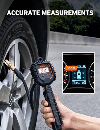 Image of AstroAI 3-250 PSI Digital Tire Pressure Gauge Inflator, Heavy Duty Professional Air Compressor Accessories, ANSI B40.7 Grade 2A, Swivel Brass Air Chuck Compatible for Car /SUV /Truck /RV