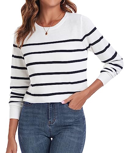 Image of QUALFORT Women's 100% Cotton Sweater, Basic Lightweight Long Sleeve Pullover