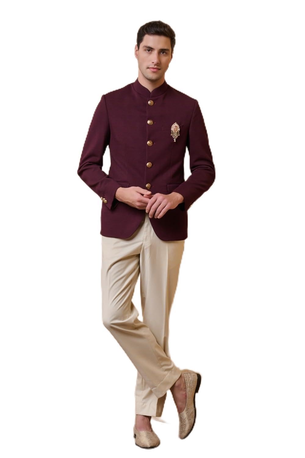 tasva Wine Classic Knit Bandhgala For Men-picture-31