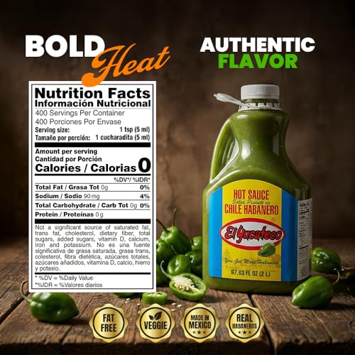 Image of El Yucateco Green Habanero Hot Sauce, Authentic Mexican Chile Habanero Sauce, 8 fl oz (240 ml), Gluten Free (Half Gallon)