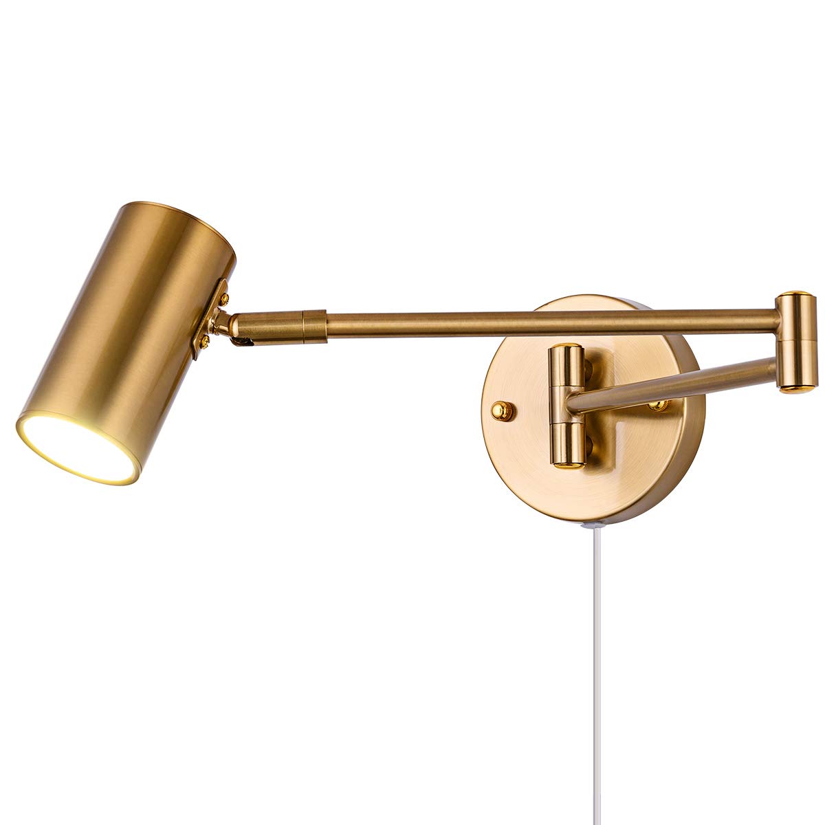 Swing Arm Plug in Wall Sconce, Brass 4500K Neutral White Swivel Arm LED Wall Lighting for Bedroom Living Room