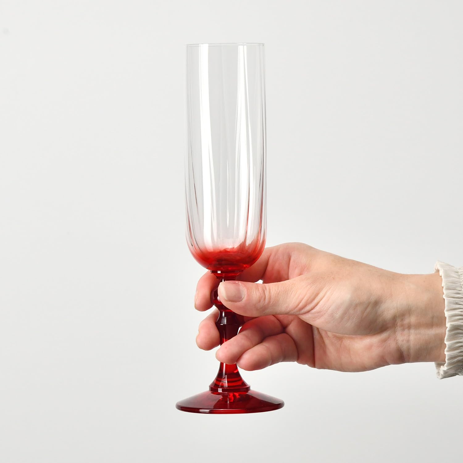 Krosno Champagner Gläser 2er Set, 220 ml, Roter Stiel, Bubble | Celebration Moments, Sektgläser, Bleifreies Kristallglas Trinkglas für Champagner, Prosecco, Cava und Schaumwein, Aperitif