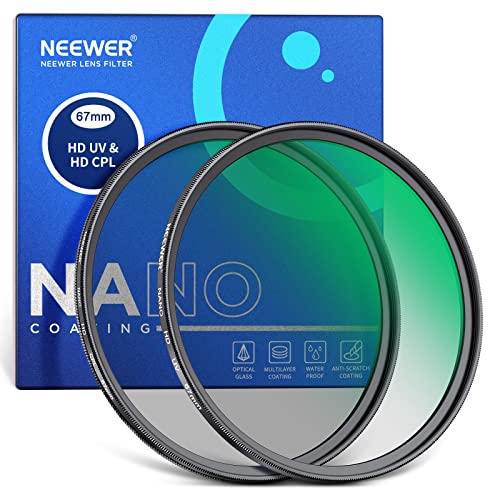 NEEWER 67mm CPL UV Objektivfilterset, Zirkular Polarisator/UV Schutz Objektivfilterset mit optischem HD Glas mit doppelseitiger 30 lagiger Nanobeschichtung/ultradünnem Aluminiumrahmen
