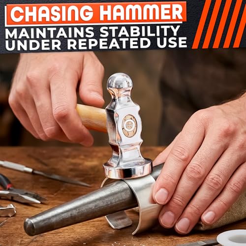 Image of Chasing Hammer for Jewelry Making, Two-Sided Jewelers Hammer, 14mm Ball Pein and 28mm Domed Face, 10 Inch Wooden Handle Metalsmithing Tool for Shaping Texturing Silver Copper Brass Sheet Metal Work