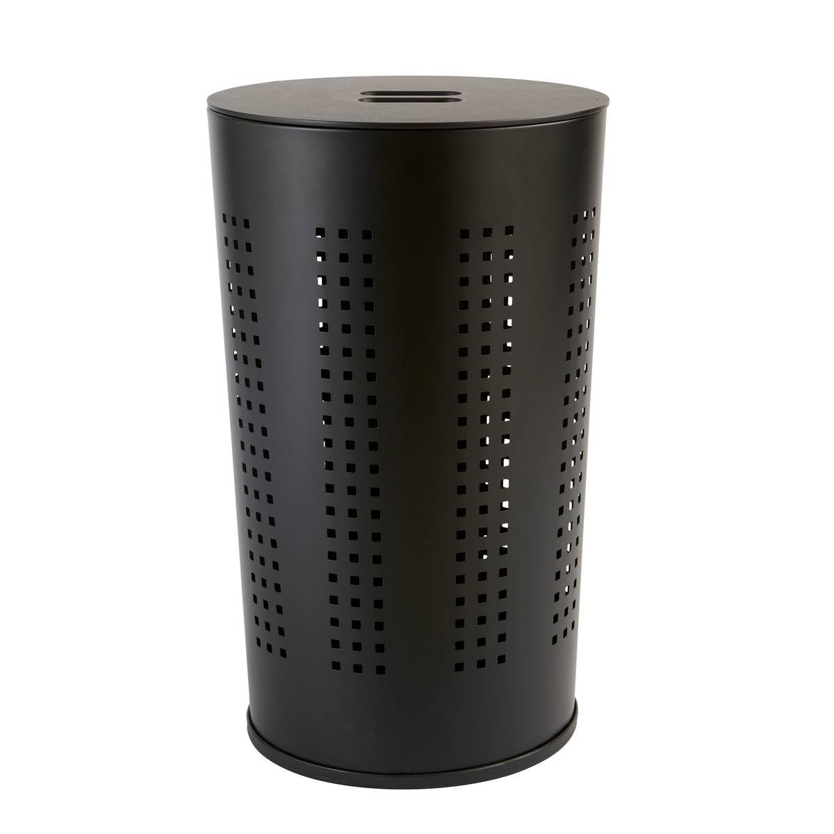 5five - corbeille à linge glass en métal et bois noir 45l