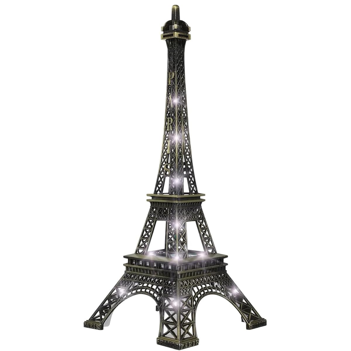 DOITOOL Eiffel Tower Statue, 9.7" Tall Tabletop Eiffel Tower Decor, Light Up Eiffel Tower Lamp, LED Eiffel Tower Night Light French Figurine, Metal Eiffel Tower Ornament for Home Office Table Decor