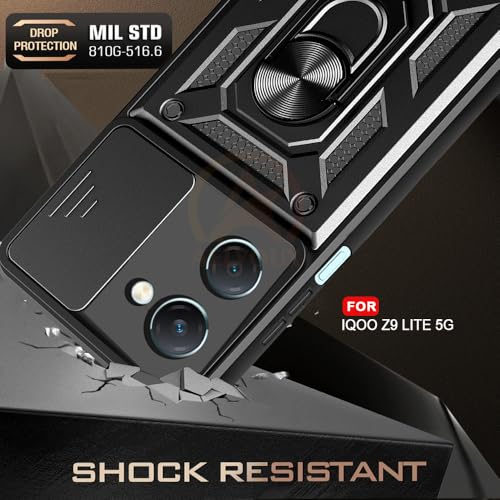 Image of Armor Bumper Back Cover Case for iQOO Z9 Lite 5G /Vivo T3 Lite 5G /Vivo Y18 /Y18e /Y03 Rotating Camera Cover, Ring Holder & Kickstand | Heavy Duty & 360 Degree Protection Back Cover (Black)