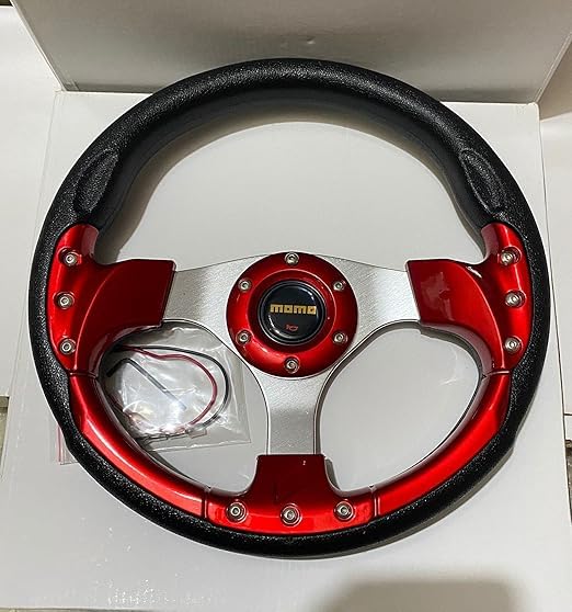 TRQS - MOMO RED 12INCH Universal Steering Wheel for Cars with BOSS KIT HUB Free