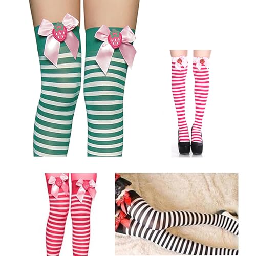 Strawberry Green & White Striped Thigh High Tights3