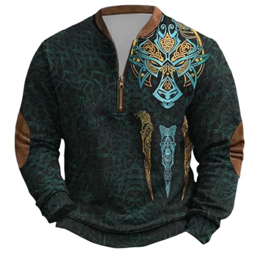 Generisch Jersey vikingo para hombre, sudadera de mitología nórdica con cremallera, suéter de invierno Viking Thor, martillo, sudaderas, ropa de calle, sudadera con capucha 3D
