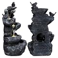 wicoanox Outdoor Water Fountain Cascading Rock Water Fountain, Garden Waterfall Decor, 5-Tiers Cascading Waterfall with Led Lights, Outside Electric Patio Water Features Fountain Black