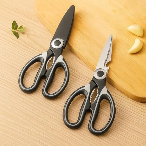 Image of Titanium Kitchen Scissors | Anti-microbial, rust-free and detachable blades | Cuts through meat, soft bones | Nut-cracker | Scaling fish