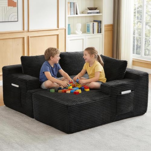 Image of Boneless Couch, Modular Sectional Couches for Living Room, U-Shaped Cloud Couch Sofa with Deep Seat, Fluffy Corduroy Upholstered Corner Sofa