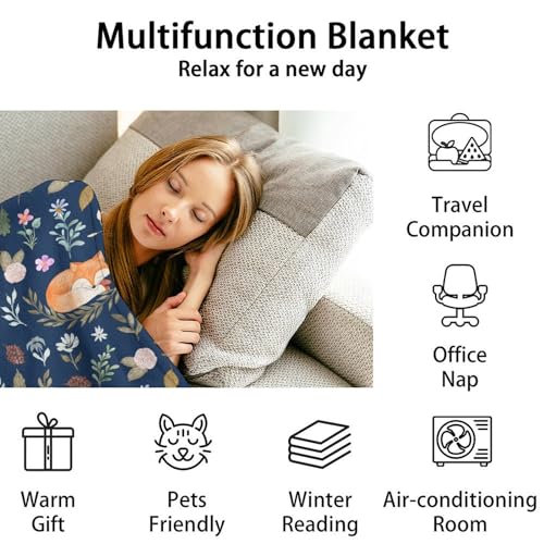 Mercuryelf Custom Fox Throw Blanket - Dark Blue Soft Fuzzy Throws Gift for Women Men - 60x80 Inches Small Cute Blankets for Bed, Couch