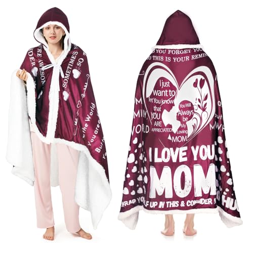 Oujasrkee Regalos para mamá de hija, hijo, niños, manta Sherpa con capucha, regalo de cumpleaños para mamá, esposa, regalos del día de San Valentín para madre, mamá, mamá, mujeres, manta ultra suave y