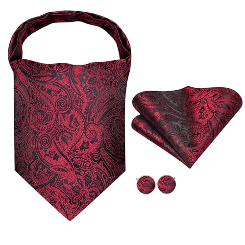 Image of Dubulle Paisley Floral Ascot for Men Self Tie Mens Cravat and Pocket Square Cufflinks Wedding
