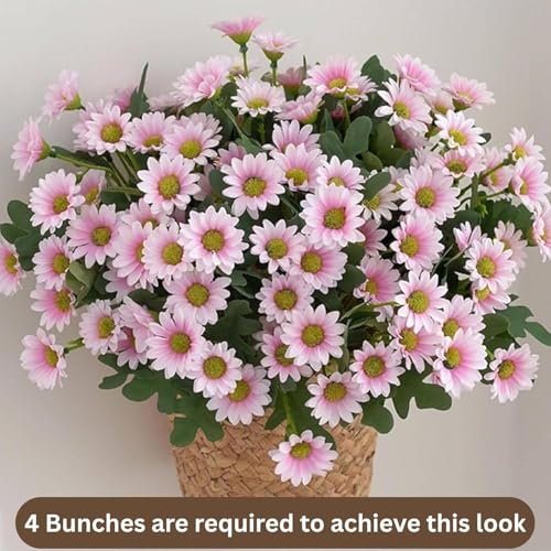 Image of Art Street Artificial Pink Flowers Bunch | Daisy Flowers for Home | Living Room, Bed Room, New Year, 7 Head 21 Flowers | Pack of 2 |Size 13 INCH, (Without Vase)
