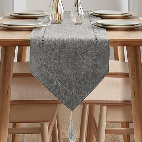 Tischläufer Grau, Tischläufer Modern, Tischläufer Leinenoptik, Tischläufer Abwaschbar, Tischdecke Elegante für Esszimmer Party Urlaub Dekoration (Grau, 40 x 180 cm) Cover