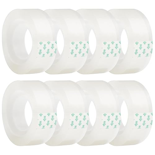 8 rollos de repuestos de cinta transparente transparente para dispensador, cinta resistente (no se rompe fácilmente), 0.7 pulgadas, 27.3 yardas,