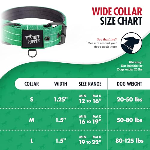 Image of Tuff Pupper Heavy Duty Tactical Dog Collar | 1.25 inch Wide Ballistic Nylon | Reflective Stitching | Integrated ID Tag Holder | Stainless Steel Buckle | Padded Lining | Small & Medium Dogs (Green, Small)
