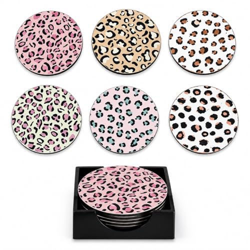 Image of Zesta Coasters for Cups Set of 6 / Wooden Coasters for Bar Accessories for Home /Tea Coaster Set of 6 / Waterproof Dining Table Decor Glass Cover (Jungle Theme, Circle)