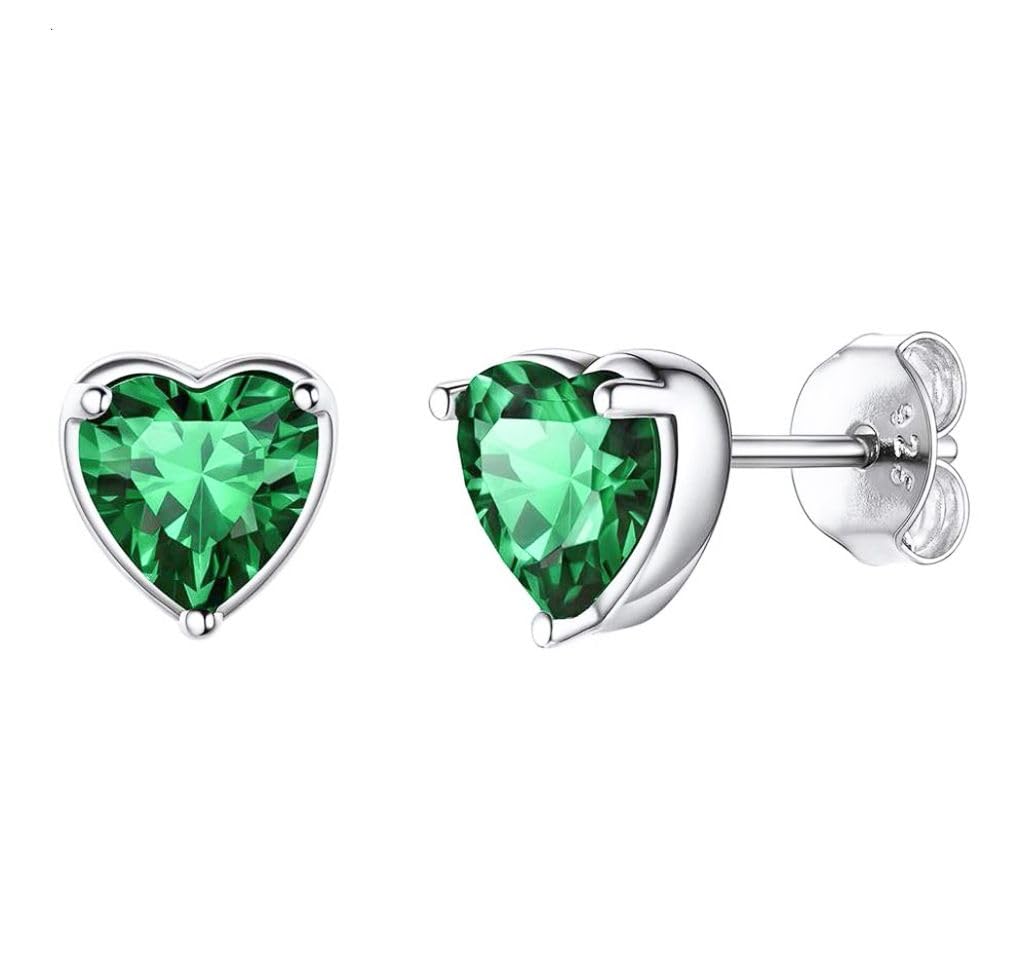 1 Pair Adabele Authentic Sterling Silver Heart Birthstone Stud Earrings 6mm/0.84 Carat Cubic Zirconia Imitation Diamond Gemstone Hypoallergenic Nickel Free Tarnish Resistant Women Jewelry