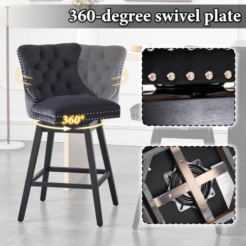 Image of Black Swivel Bar Stools, Velvet Counter Height Bar Stools Set of 1