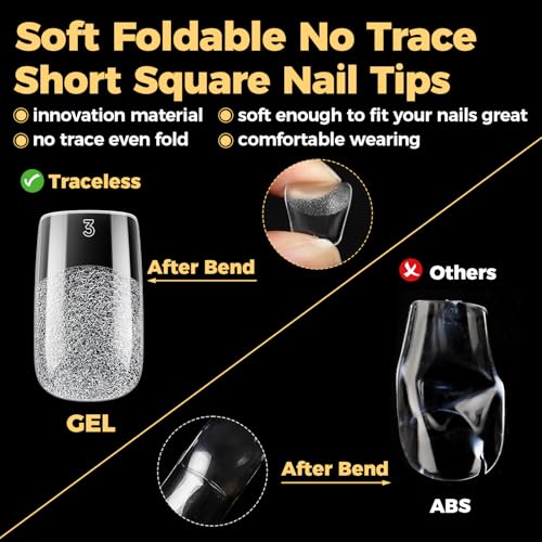 Image of UNA GELLA Short Square Nail Tips, Pre Etched Short Square Gel Nail Tips, 240pcs Soft Gel Clear Press on Nails Full Cover Fake Nails for Nails Extension DIY Salon 12 Sizes At Home