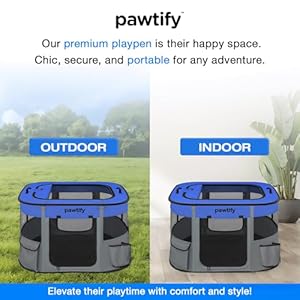 Foldable Dog Playpen for Indoor and Outdoor Use – Portable Pet Pen with Soft Sides, Large Crate for Big, Large Dogs, Cats, Animals – includes Carry Case and Travel Bowl (Large)