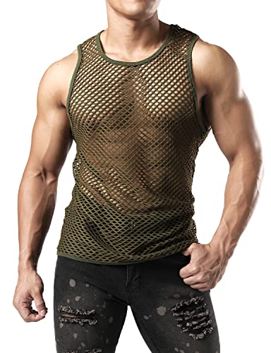Image of JOGAL Men's Mesh Fishnet Fitted Sleeveless Muscle Top