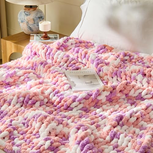Image of Inhand Chunky Chenille Yarn for Hand Knitting, Thick Bulky Blanket Yarn for Crocheting, Soft Fluffy Yarn for Crochet Gifts & Crafts for Women /Beginners, 8 Pack (29.5 yds /8.4 oz Each), Pink & Purple