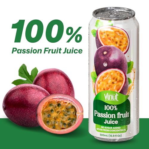 Image of VINUT 100% Passion Fruit Juice, No Added Sugar, Not From Concentrate, 16.9 fl oz (500 mL) Can, Pack of 6