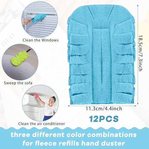 Image of Zubebe 12 Pcs Reusable Duster Refills Fleece,Blue,Green,Grey | Soft Polyester Fiber Flat Duster Refill Multi Surface Washable Cleaning Pad Tools for Home, Blinds, Car, Pet, Furniture, Fans