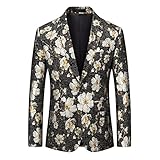 MOGU Mens Blazer Fashion Floral Casual Sports Coat Slim Fit Suit Jacket 34 White