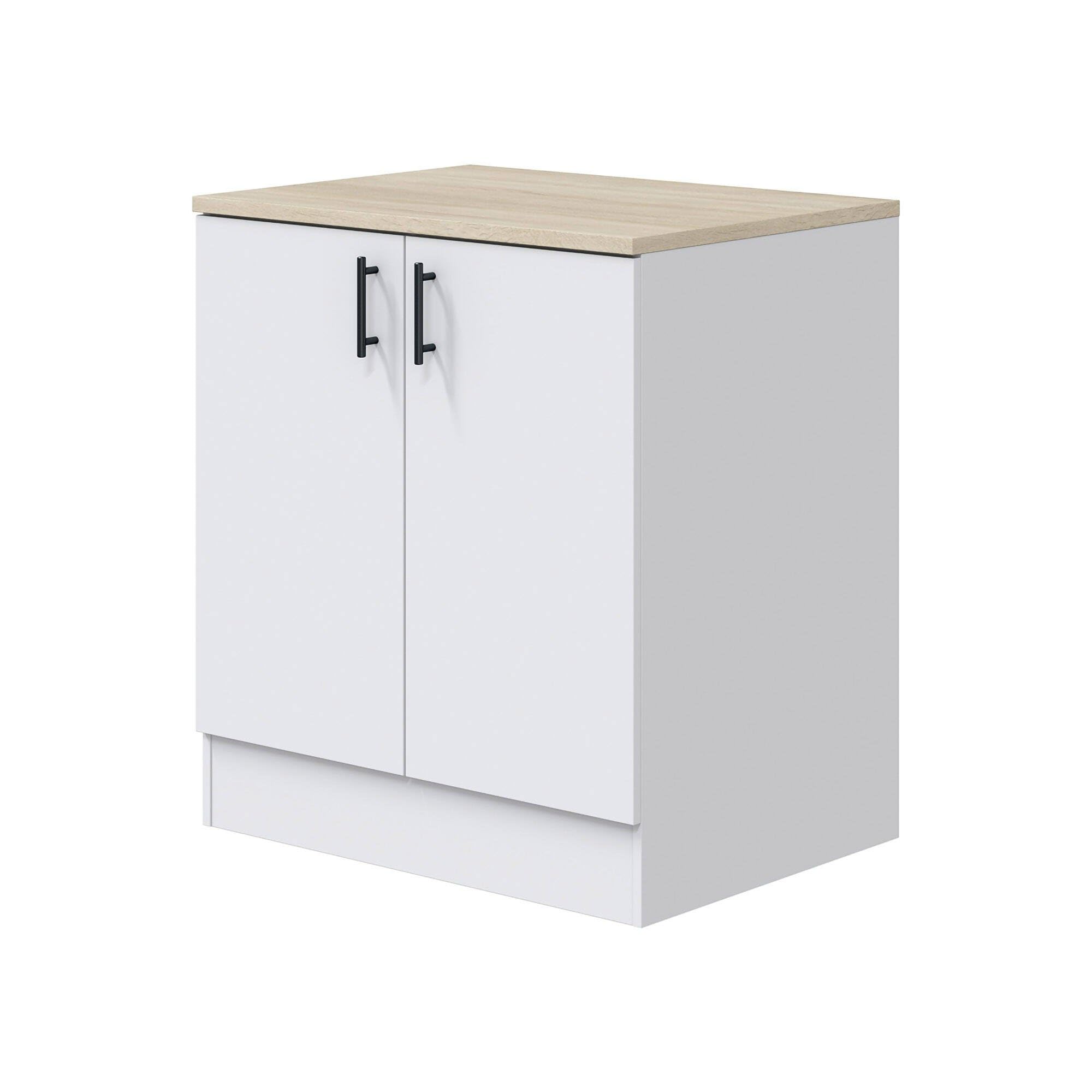 Mobile per lavello 2 ante Deruta, Base sottolavello, Mobile lavello con ante, Struttura base per lavello, 80x60 h90 cm, Bianco e Rovere