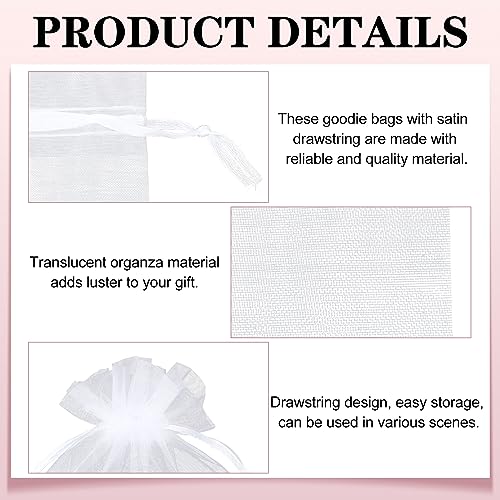 Image of Windyun 100 Pcs White Large Organza Bags Bulk 12 x 8 Inch Sheer Mesh Drawstring Gift Packaging Pouch Bags for Christmas Wedding Game Party Favor Supplies