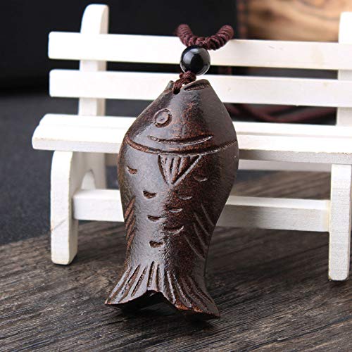 Chaîne pull et pendentif poisson en bois fait main, collier long - 4