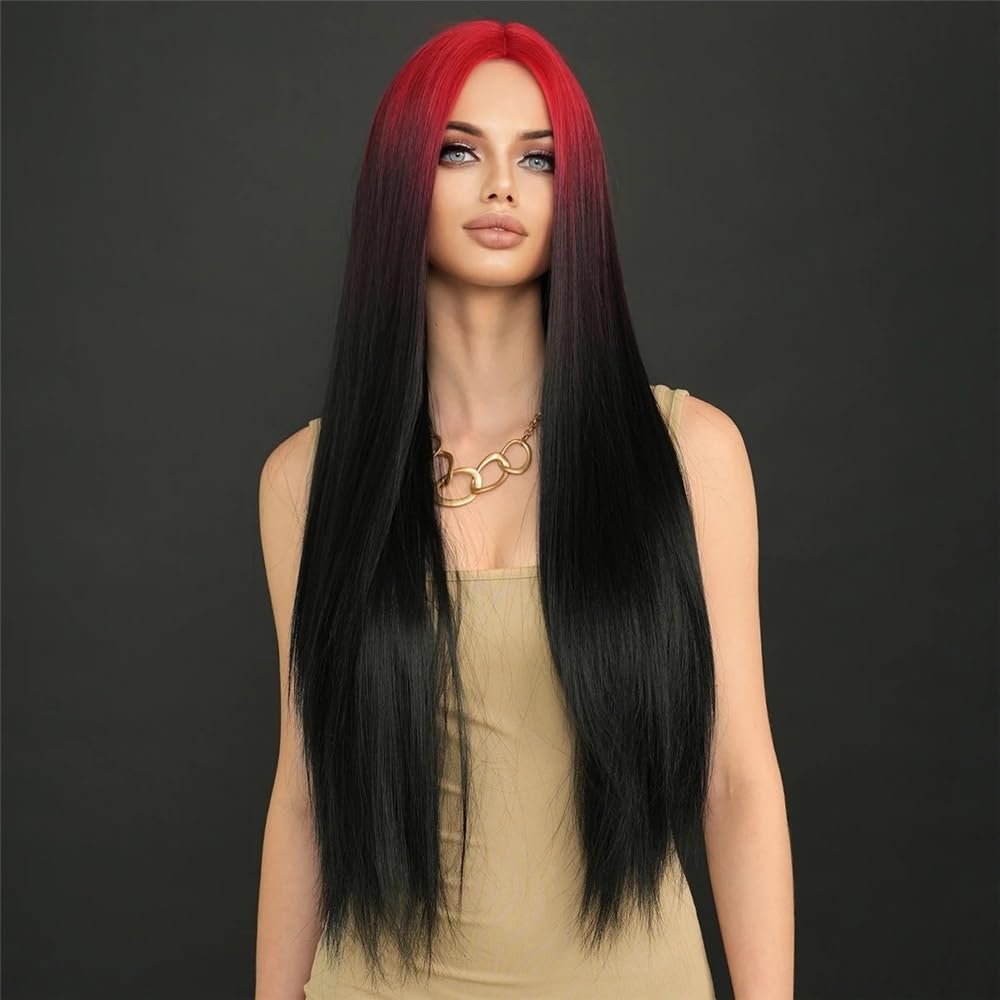 32 cm Kaneles Ombre, czerwone wino, bardzo miękkie damskie długie proste peruki na imprezę, do cosplay, miękkie i naturalne