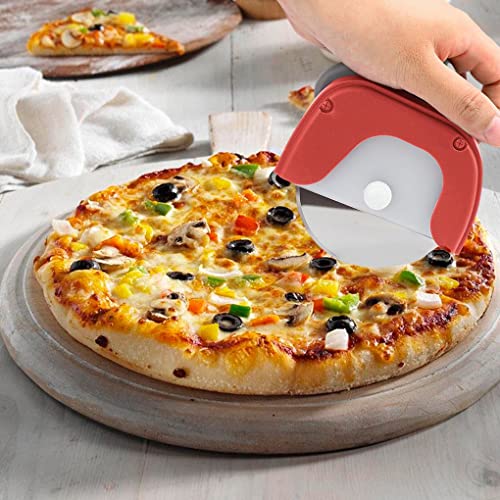 Image of P-Plus International Pizza Cutter and Serving Turner - Pizza Serving Turner - Pizza Cutter Tool - Pizza Spatula - Pizza Cutter Wheel (Set of 2, Pizza Cutter - Red)