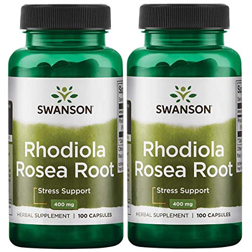 Swanson Rhodiola Rosea Root Stress Mood Adaptogen Wellbeing Support Herbal Supplement 400 mg 100 Capsules (Caps) (2 Pack)