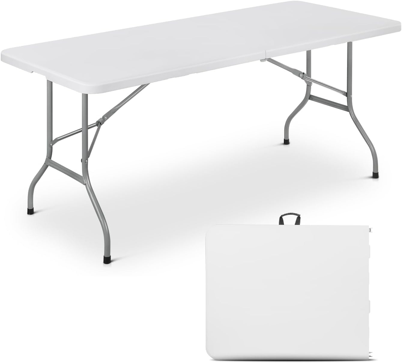 折りたたみテーブル アウトドア 180cm 150cm 120cm 屋台 テーブル 大きい ガーデンテーブル ダイニングテーブル コンパクト収納 簡単組立 オリタタミテーブル アウトドア 庭BBQ ファミリーキャンプ パーティー 耐荷重約120kg ホワイト (152x70cm)